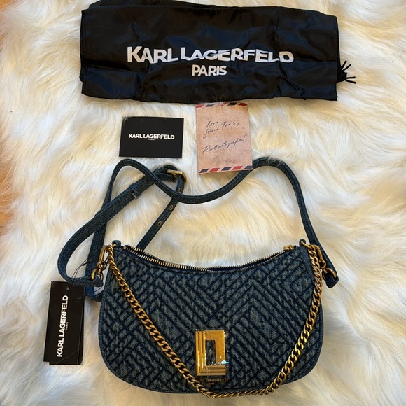 NWT Karl Lagerfeld Denim Shoulder Crossbody Bag - Picture 2 of 12